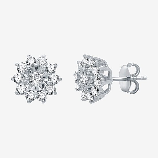 Womens 1 CT. T.W. Natural White Diamond Sterling Silver Flower 2-pc. Jewelry Set