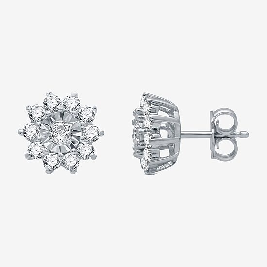 Womens 1 CT. T.W. Natural White Diamond Sterling Silver Flower 2-pc. Jewelry Set