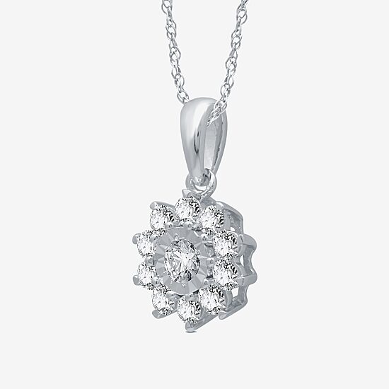 Womens 1 CT. T.W. Natural White Diamond Sterling Silver Flower 2-pc. Jewelry Set