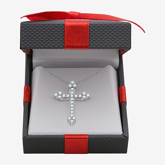 Womens 1 CT. T.W. Natural White Diamond Sterling Silver Cross 18 Inch Pendant Necklace