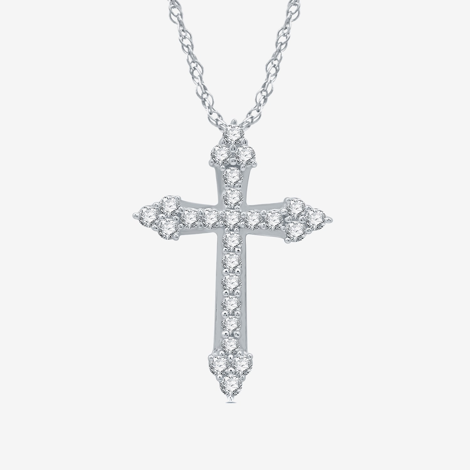 Womens 1 CT. T.W. Natural White Diamond Sterling Silver Cross 18 Inch Pendant Necklace