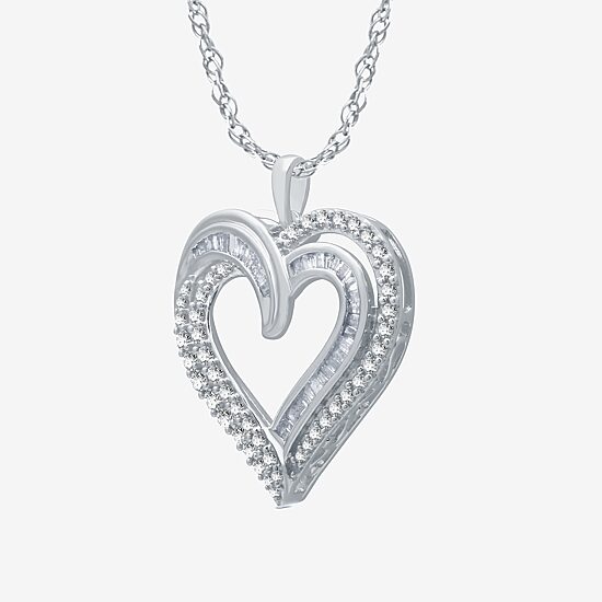Womens 1 CT. T.W. Natural White Diamond Sterling Silver Heart 18 Inch Pendant Necklace