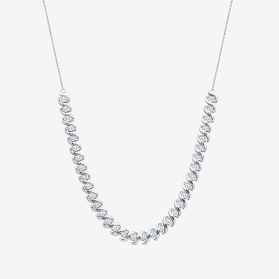 Womens White Diamond Sterling Silver 12 Inch Tennis Necklace