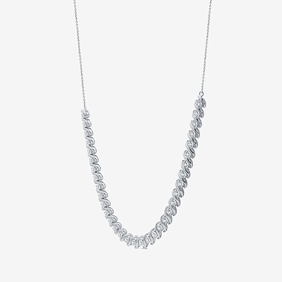 Womens White Diamond Sterling Silver 12 Inch Tennis Necklace