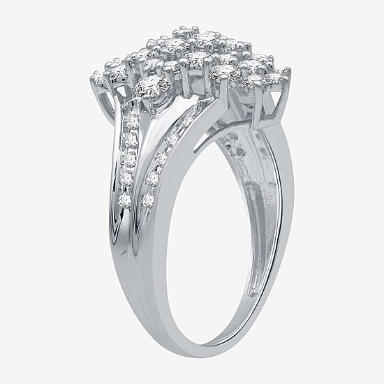 Womens 1 CT. T.W. Natural White Diamond Sterling Silver Cocktail Ring