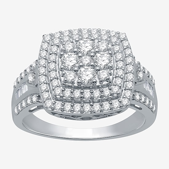 Womens 1 CT. T.W. Natural White Diamond Sterling Silver Halo Cocktail Ring