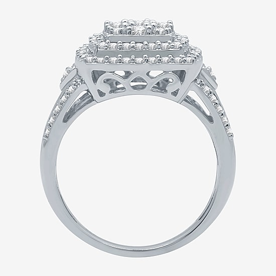Womens 1 CT. T.W. Natural White Diamond Sterling Silver Halo Cocktail Ring