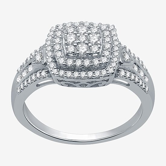 Womens 1/2 CT. T.W. Natural White Diamond Sterling Silver Halo Cocktail Ring