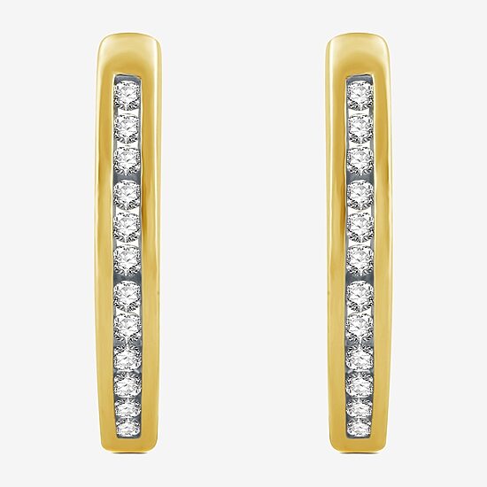 Womens 1/4 CT. T.W. Natural White Diamond 14K Gold Over Silver 18.8mm Hoop Earrings
