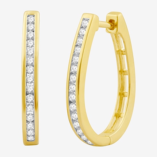 1/2 CT. T.W. Natural White Diamond  23.8mm Hoop Earrings in Sterling Silver or 14K Gold Over Silver