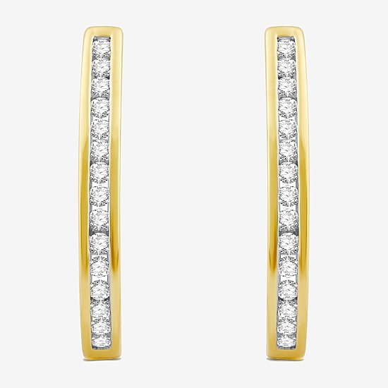 1/2 CT. T.W. Natural White Diamond  23.8mm Hoop Earrings in Sterling Silver or 14K Gold Over Silver