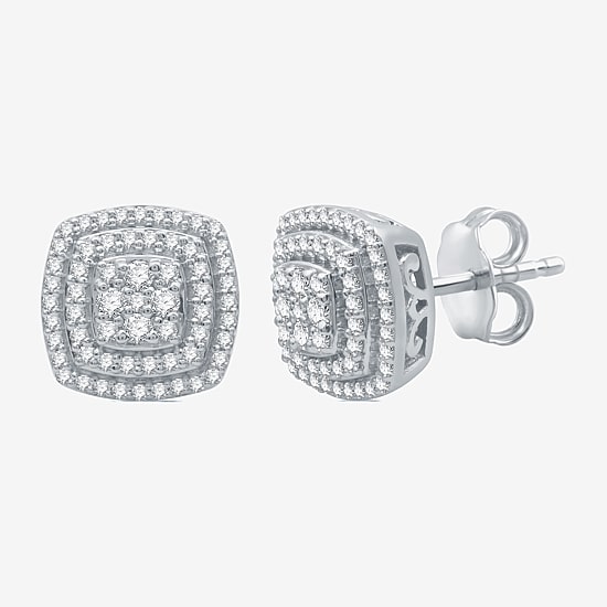 1/2 CT. T.W. Natural White Diamond Sterling Silver 9.8mm Stud Earrings
