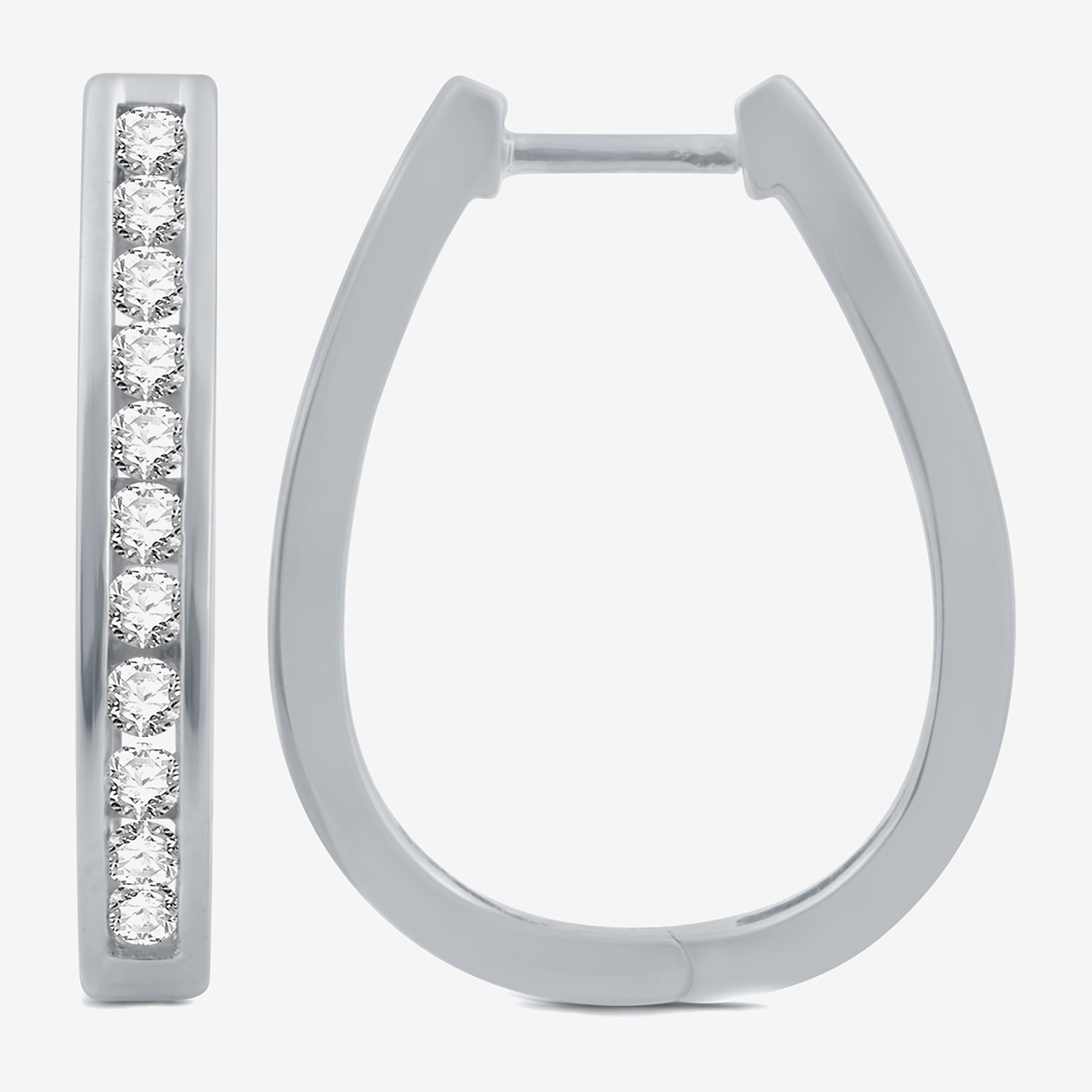 Womens 1 CT. T.W. Natural White Diamond Sterling Silver 25.8mm Hoop Earrings