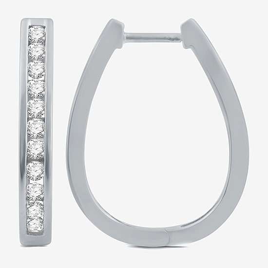 Womens 1 CT. T.W. Natural White Diamond Sterling Silver 25.8mm Hoop Earrings