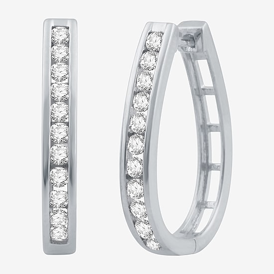 Womens 1 CT. T.W. Natural White Diamond Sterling Silver 25.8mm Hoop Earrings
