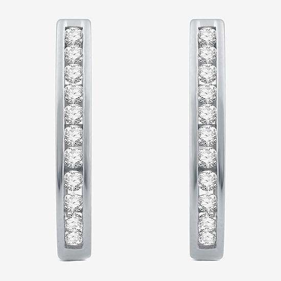 Womens 1 CT. T.W. Natural White Diamond Sterling Silver 25.8mm Hoop Earrings