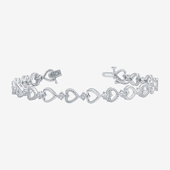 Womens 1/10 CT. T.W. Natural White Diamond Sterling Silver Heart 7 Inch Tennis Bracelet