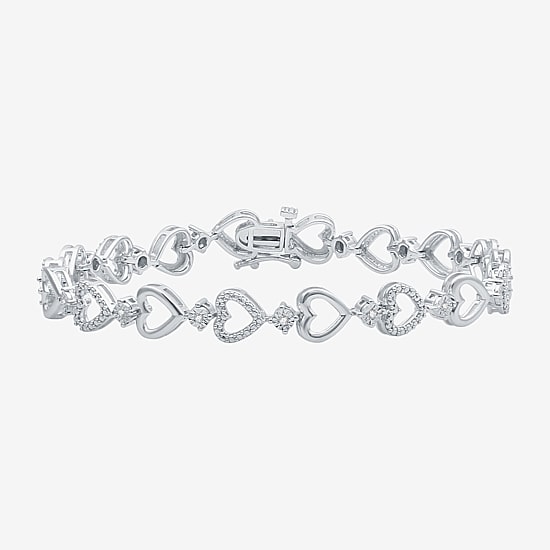 Womens 1/10 CT. T.W. Natural White Diamond Sterling Silver Heart 7 Inch Tennis Bracelet