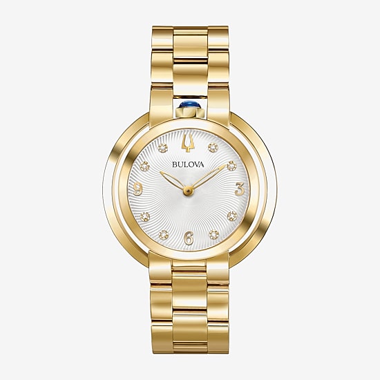 Bulova Rubaiyat Womens Diamond Accent Gold Tone Stainless Steel Bracelet Watch 97p125