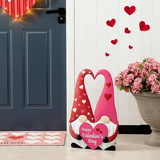 Glitzhome 30"H Valentine's Gnome Couple Stake Holiday Yard Art