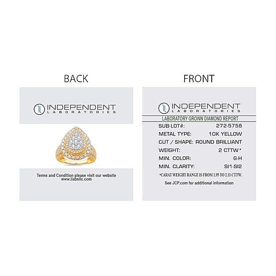 (G-H / Si1-Si2) Womens 2 CT. T.W. Lab Grown White Diamond 10K Gold Pear Side Stone Engagement Ring
