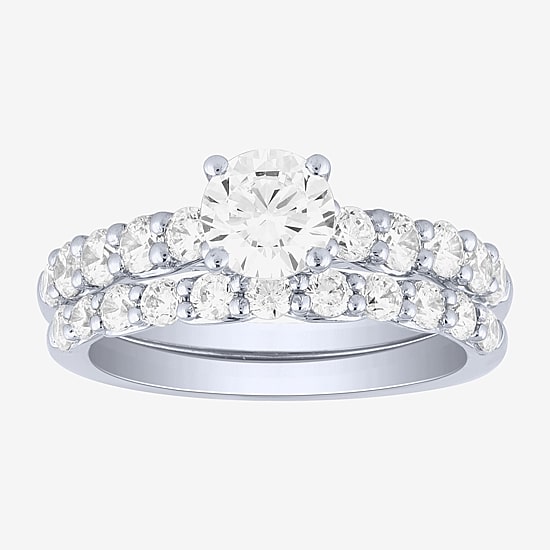 Signature By Modern Bride (H-I / I1) Womens 2 CT. T.W. Lab Grown White Diamond 10K Gold Side Stone Bridal Set