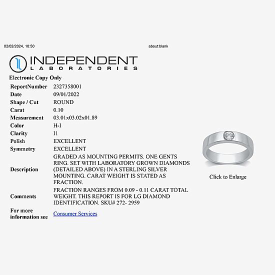 I Said Yes (H-I / I1) Mens 1/10 CT. T.W. Lab Grown White Diamond Sterling Silver Wedding Band