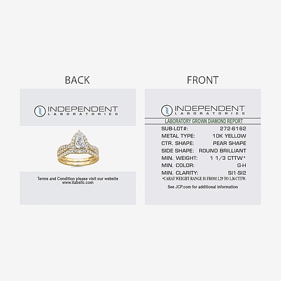 Signature By Modern Bride (G-H / Si1-Si2) Womens 1 1/3 CT. T.W. Lab Grown White Diamond 10K Gold Pear Side Stone Halo Bridal Set