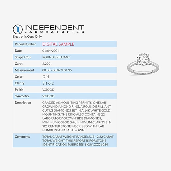 2 1/5 CT. T.W. (G-H / SI1-SI2) Lab-Grown Diamond Solitaire Engagement Ring in 14K Gold