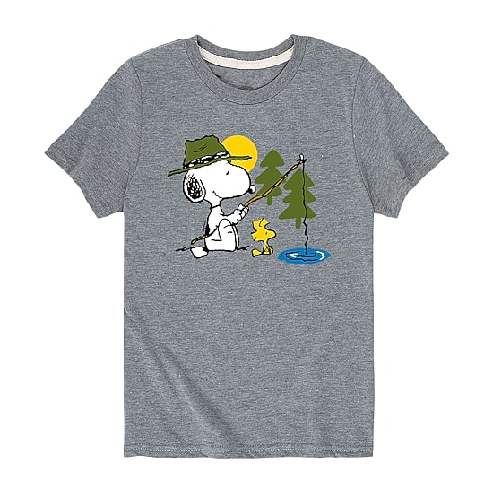 Camping Fishing Little & Big Kid Boys Crew Neck Short Sleeve Regular Fit Peanuts Snoopy Graphic T-Shirt