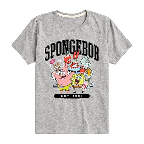 Patrick Squidward And Friends Little & Big Kid Boys Crew Neck Short Sleeve Regular Fit Spongebob Graphic T-Shirt, Large, Gray