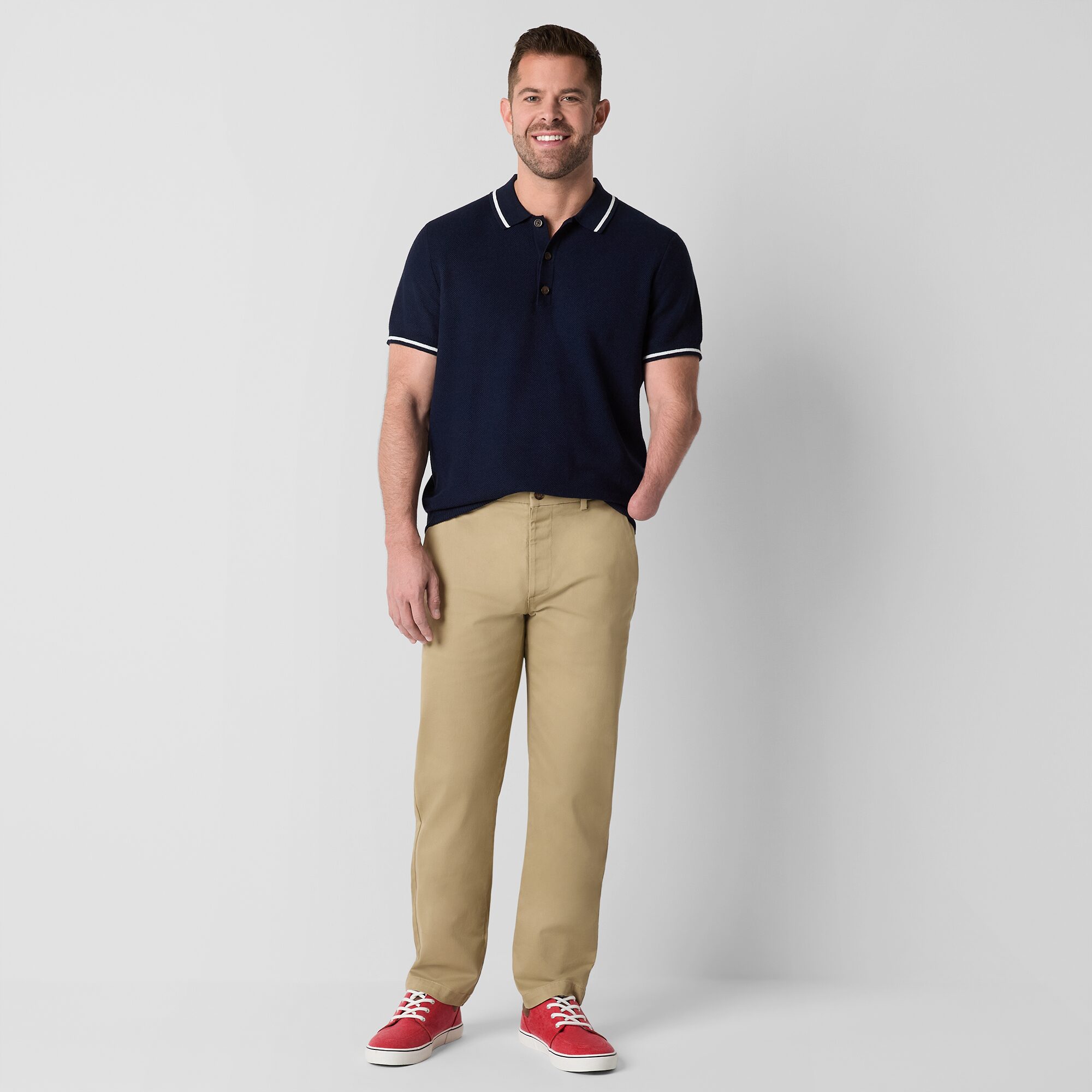 St. John's Bay Dexterity Stretch Chino Mens Adaptive Adjustable Features Easy-on + Easy-off Straight Fit Flat Front Pant