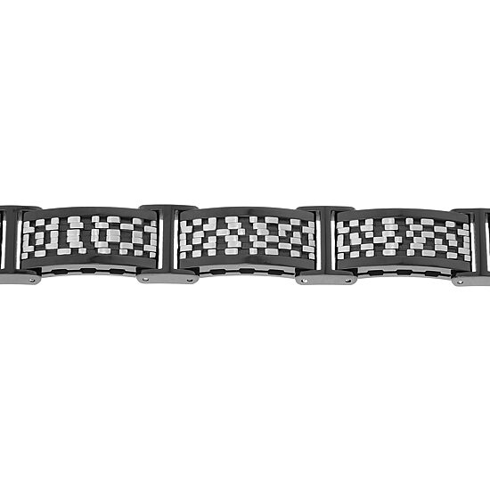Mens Black IP Stainless Steel Chain Bracelet with Lock Extender