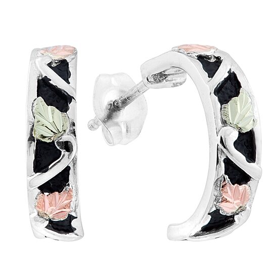 Black Hills Gold Womens Sterling Silver 15.9mm Flower Hoop Earrings