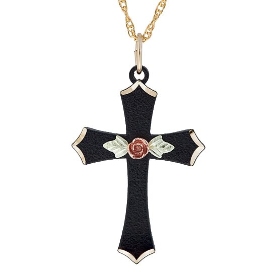Black Hills Gold Rose Womens Cross 18 Inch Pendant Necklace
