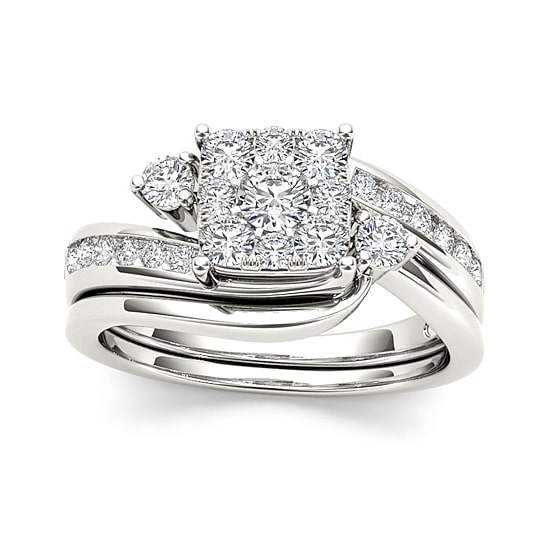 3/4 CT.T.W. Natural Diamond 10K White Gold Bridal Set Ring