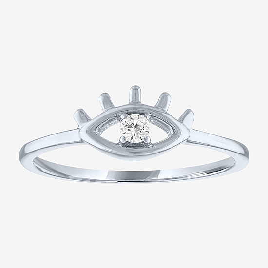 Diamond Addiction (G-H / Si2-I1) Womens Diamond Accent Lab Grown White Diamond 10K Gold Evil Eye Stackable Ring