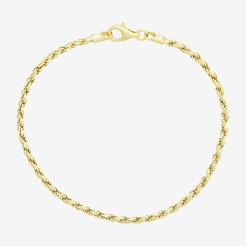 Made In Italy Womens 14K Gold Over Silver 7.25 Inch Solid Rope Chain Bracelet, One Size
