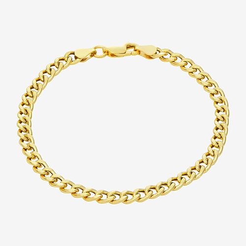 Made In Italy Womens 14K Gold Over Silver 7.25 Inch Hollow Curb Chain Bracelet, One Size