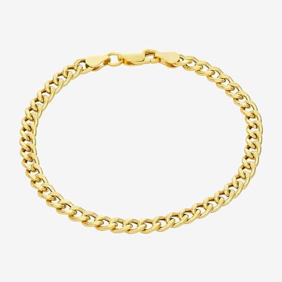 Made In Italy Womens 14K Gold Over Silver 7.25 Inch Hollow Curb Chain Bracelet