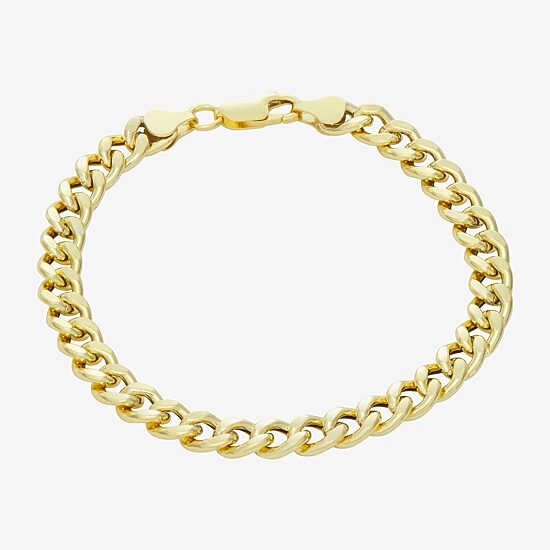 Made In Italy Mens 14K Gold Over Silver 8 Inch Hollow Cuban Chain Bracelet