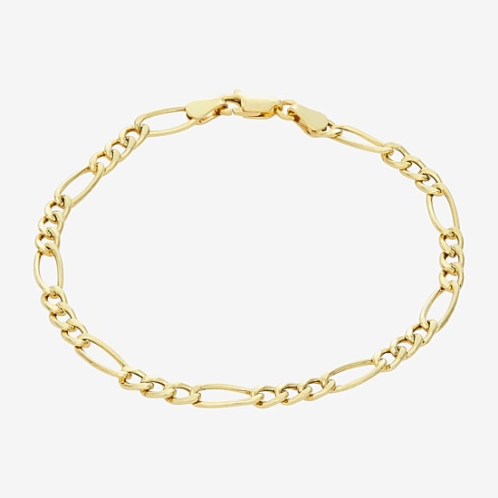 Made In Italy Womens 14K Gold Over Silver 7.25 Inch Hollow Figaro Chain Bracelet