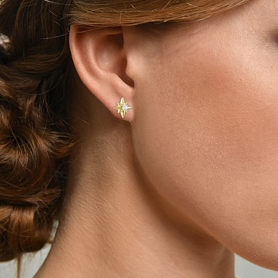 Diamond Addiction North Star (G-H / Si2-I1) 1/10 CT. T.W. Lab Grown White Diamond 10K Gold Over Silver 10mm Star Stud Earrings