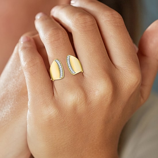 Diamond Addiction Bold Open Edge Womens 1/10 CT. T.W. Natural White Diamond 14K Gold Over Silver Band