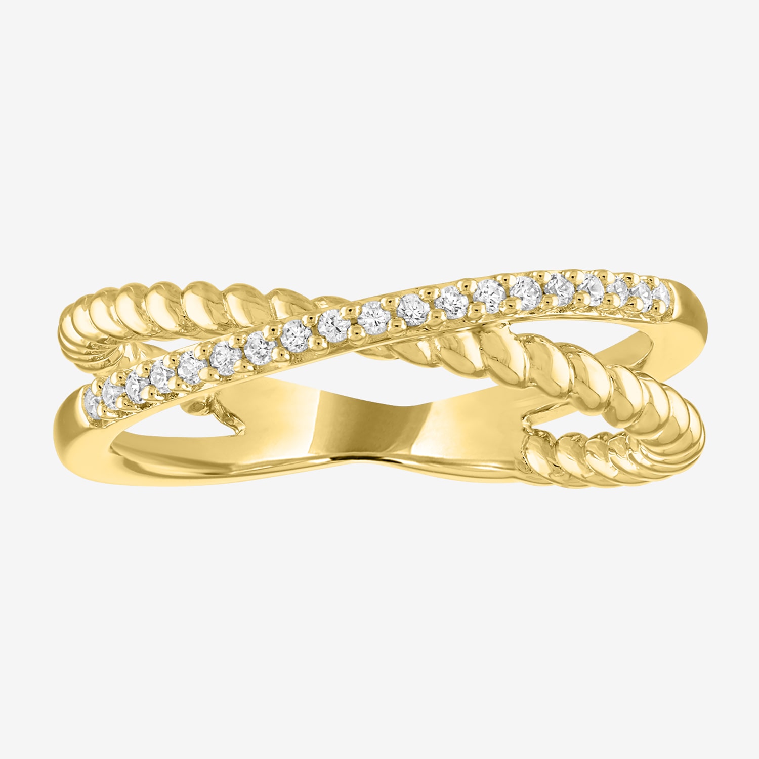 Diamond Addiction Womens 1/10 CT. T.W. Mined White Diamond 14K Gold Over Silver Crossover Delicate Stackable Ring
