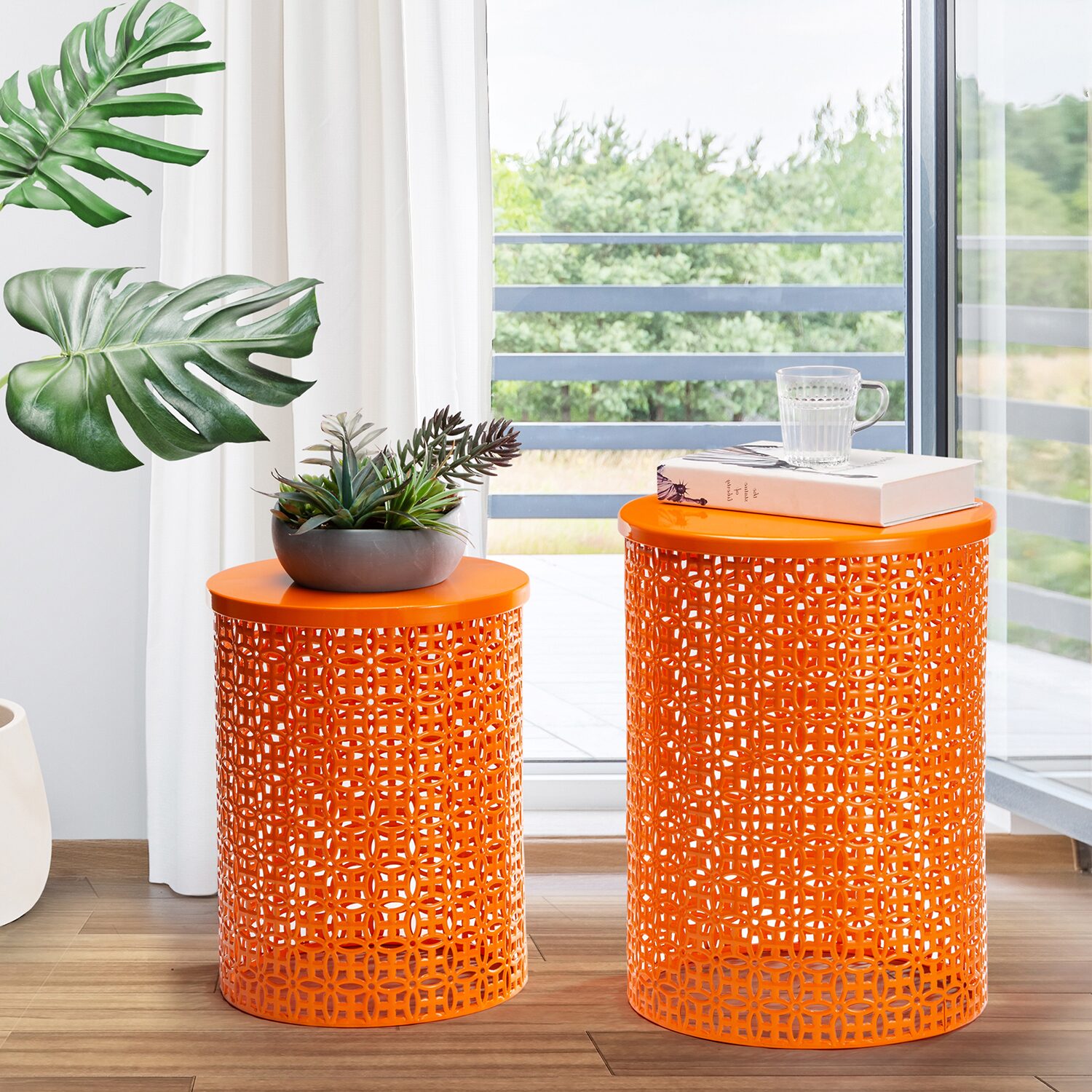 Glitzhome Set Of 2 Metal Planter Stands