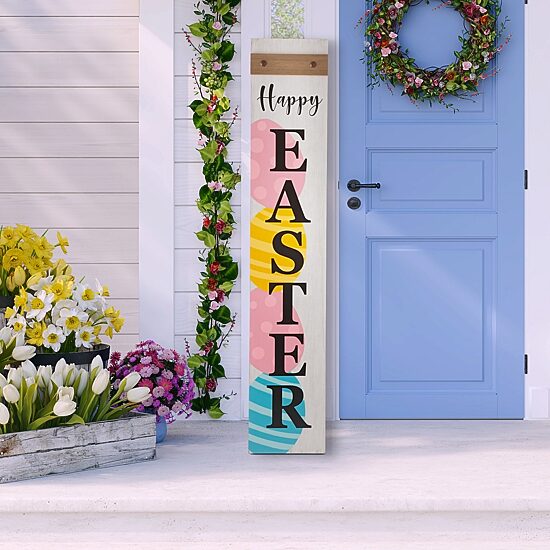 Glitzhome 42"H Wooden Happy Easter Porch Sign Easter Porch Sign