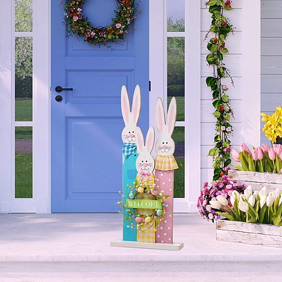 Glitzhome 30" Easter Bunny Family Standing Decor