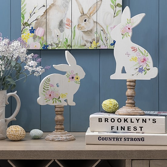 Glitzhome Wooden Bunny 2-pc. Easter Tabletop Decor