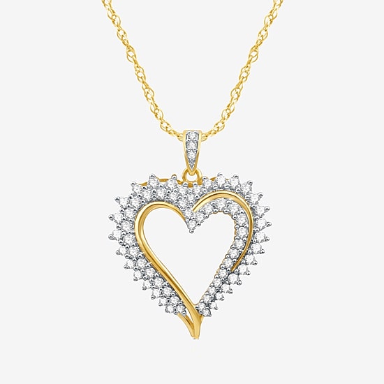 Womens 1 CT. T.W. Natural White Diamond 10K Gold Heart 18 Inch Pendant Necklace